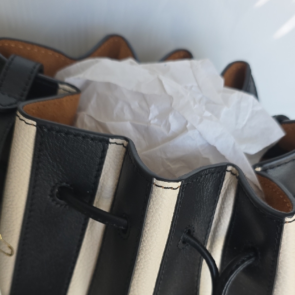 NWT Ulla Johnson Leather Alma Everday Bucket Bag Noir Stripe Purse - Picture 5 of 16